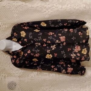Chaus sz 14 black w/ flowers thin button down top